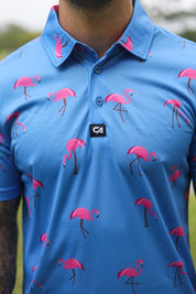 CA Funky Golf Polo | Blue-Dotted Flamingo