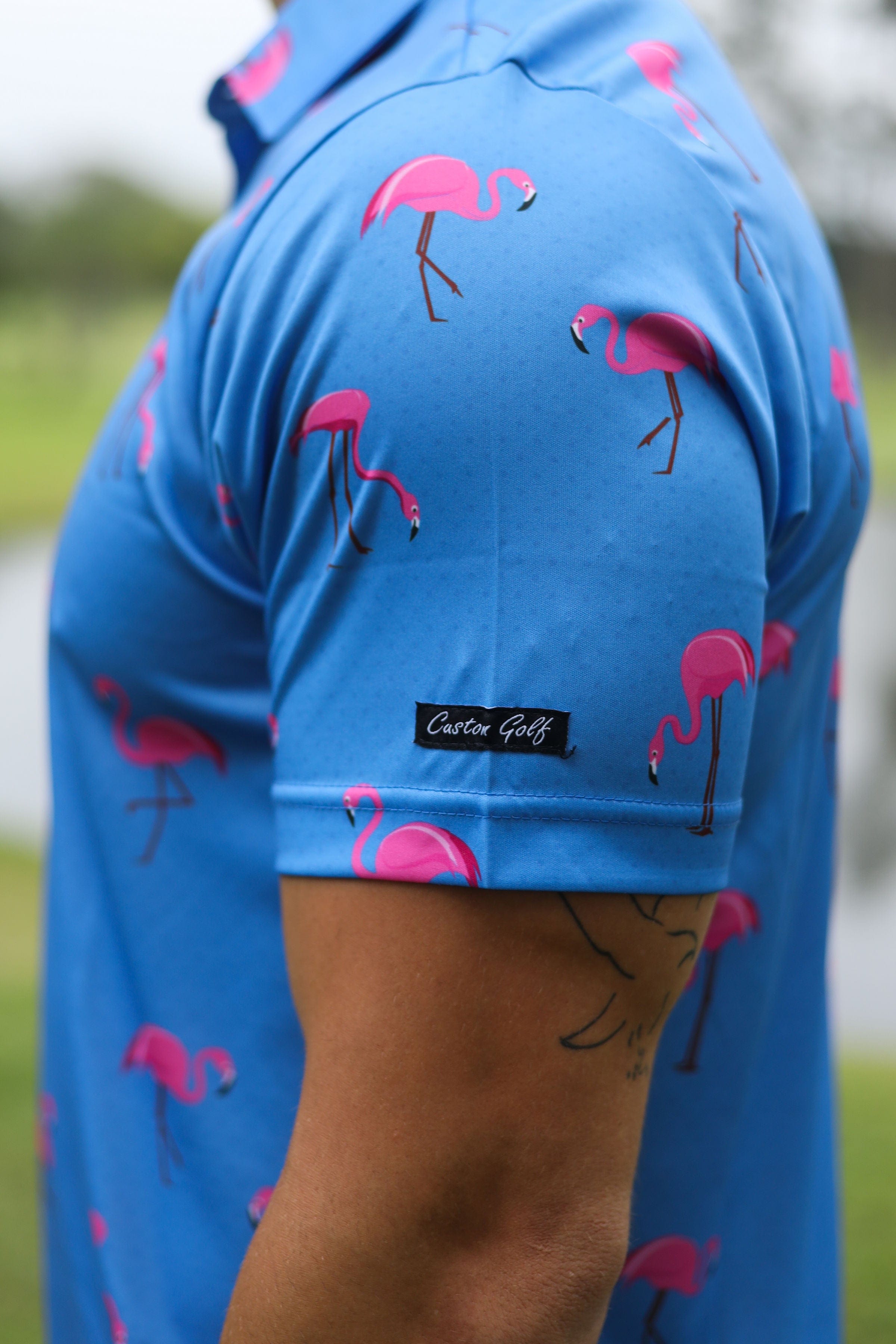 CA Funky Golf Polo | Blue-Dotted Flamingo