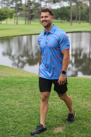 CA Funky Golf Polo | Blue-Dotted Flamingo