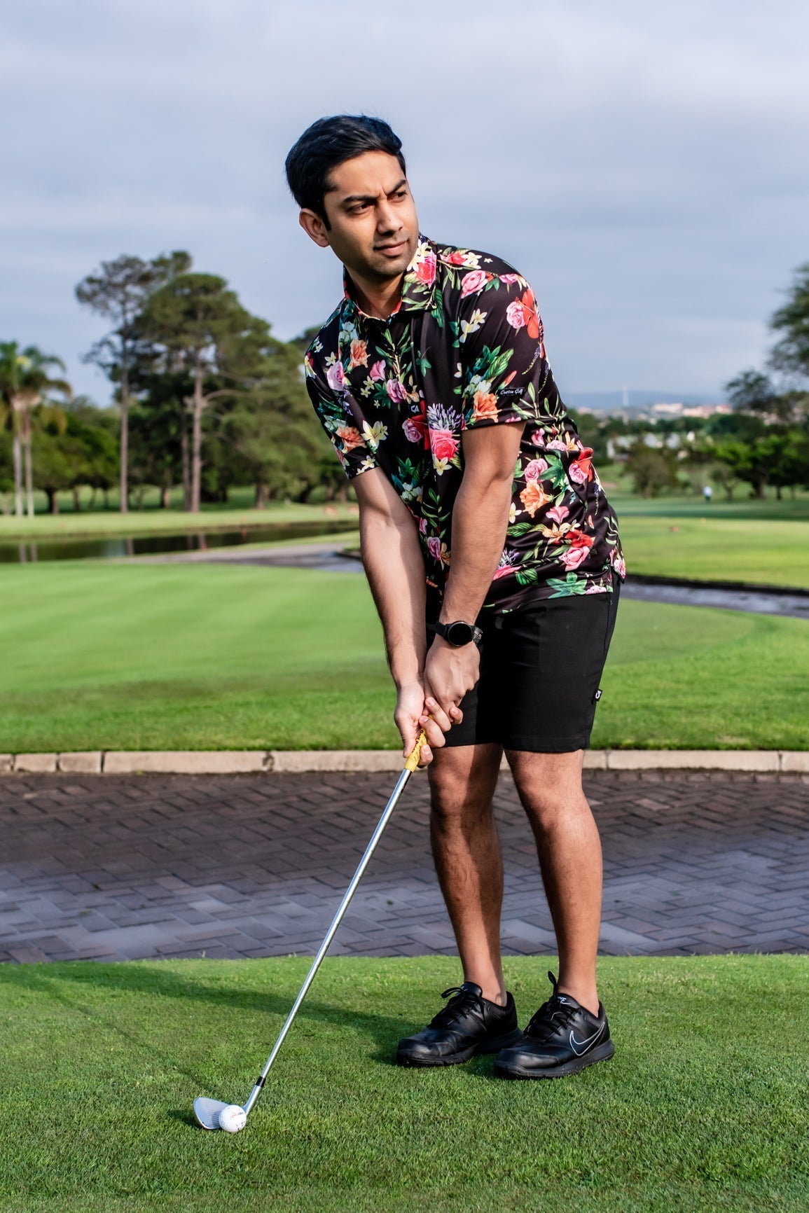 CA Funky Golf Polo | Black Floral