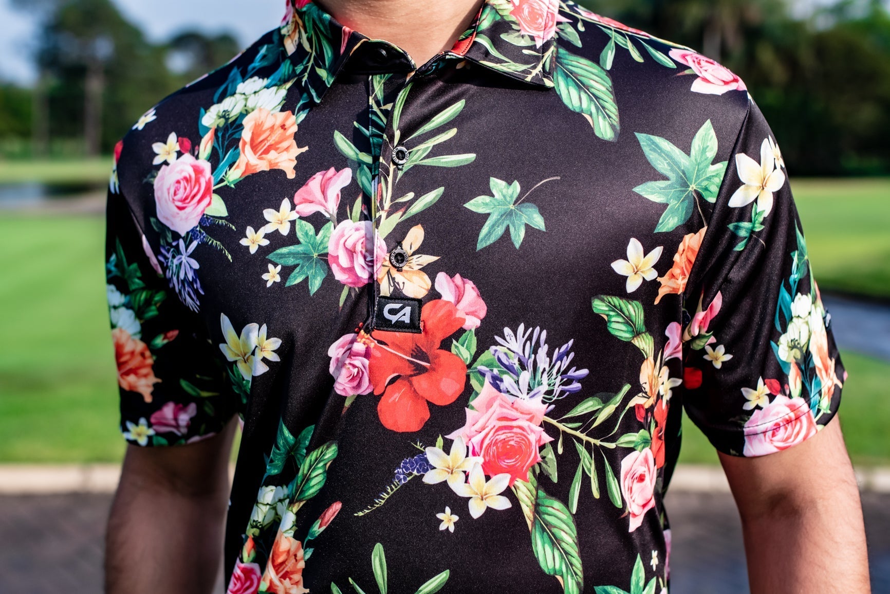 CA Funky Golf Polo | Black Floral