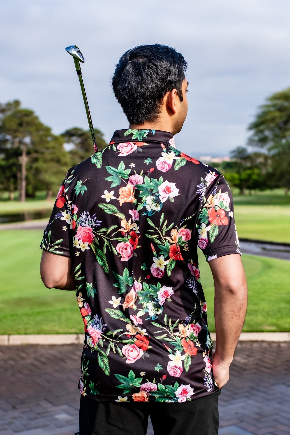 CA Funky Golf Polo | Black Floral